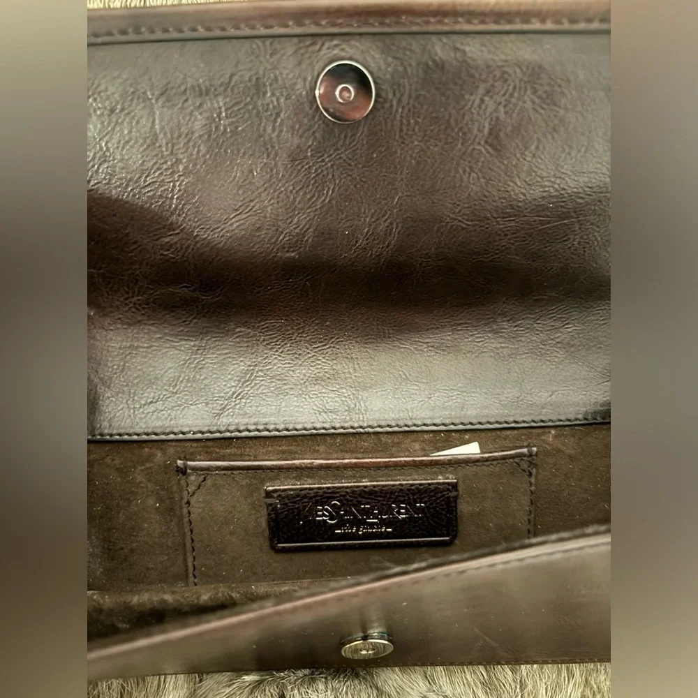 Authentic YSL Calf Hair Brown Leather Clutch Bag Yves Saint Laurent - Picture 7 of 15